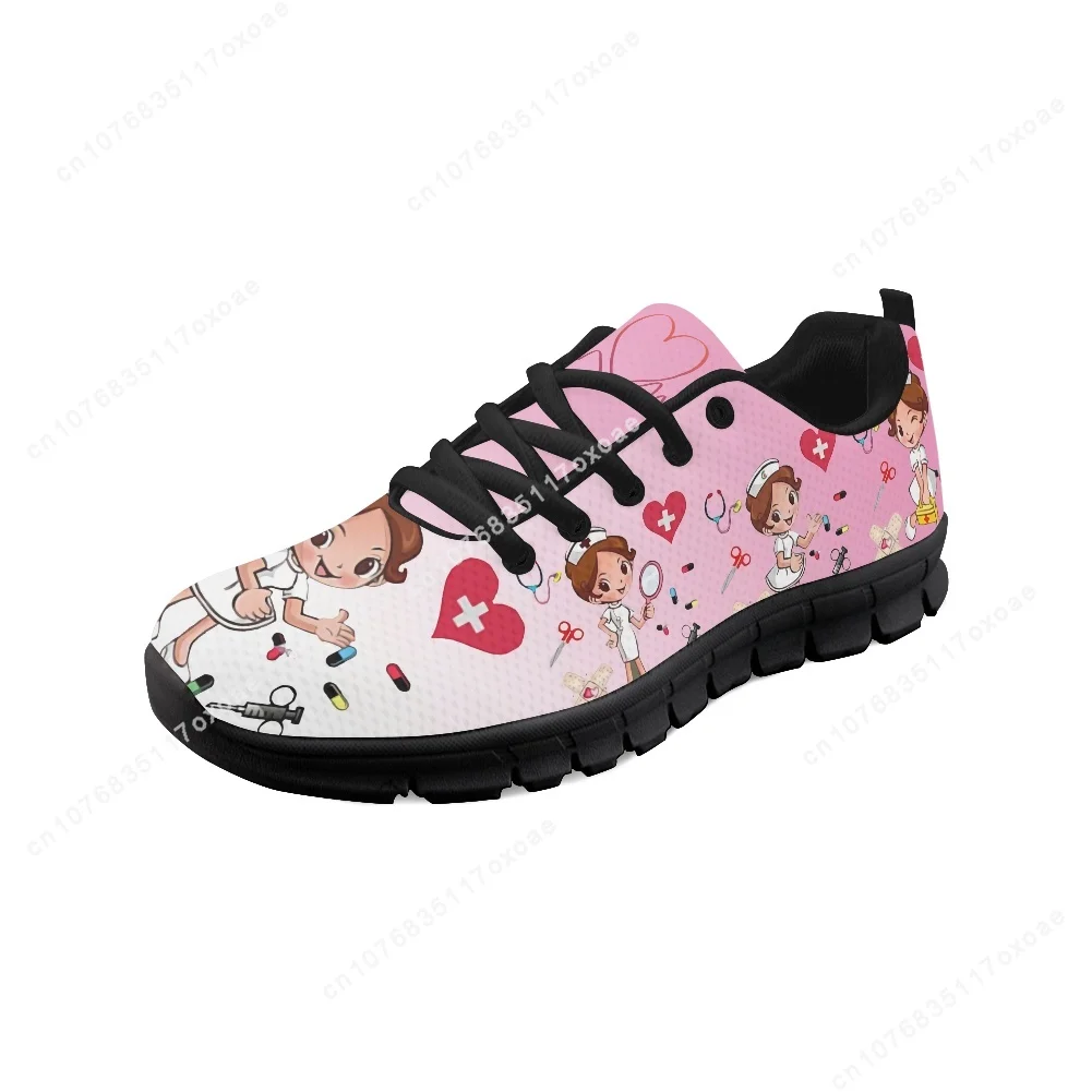 Pink Nursing Shoes Ladies Flats Sneakers Cute Cartoon Nurse/Doctor Brand Design Air Mesh Lightweight Female Footwear