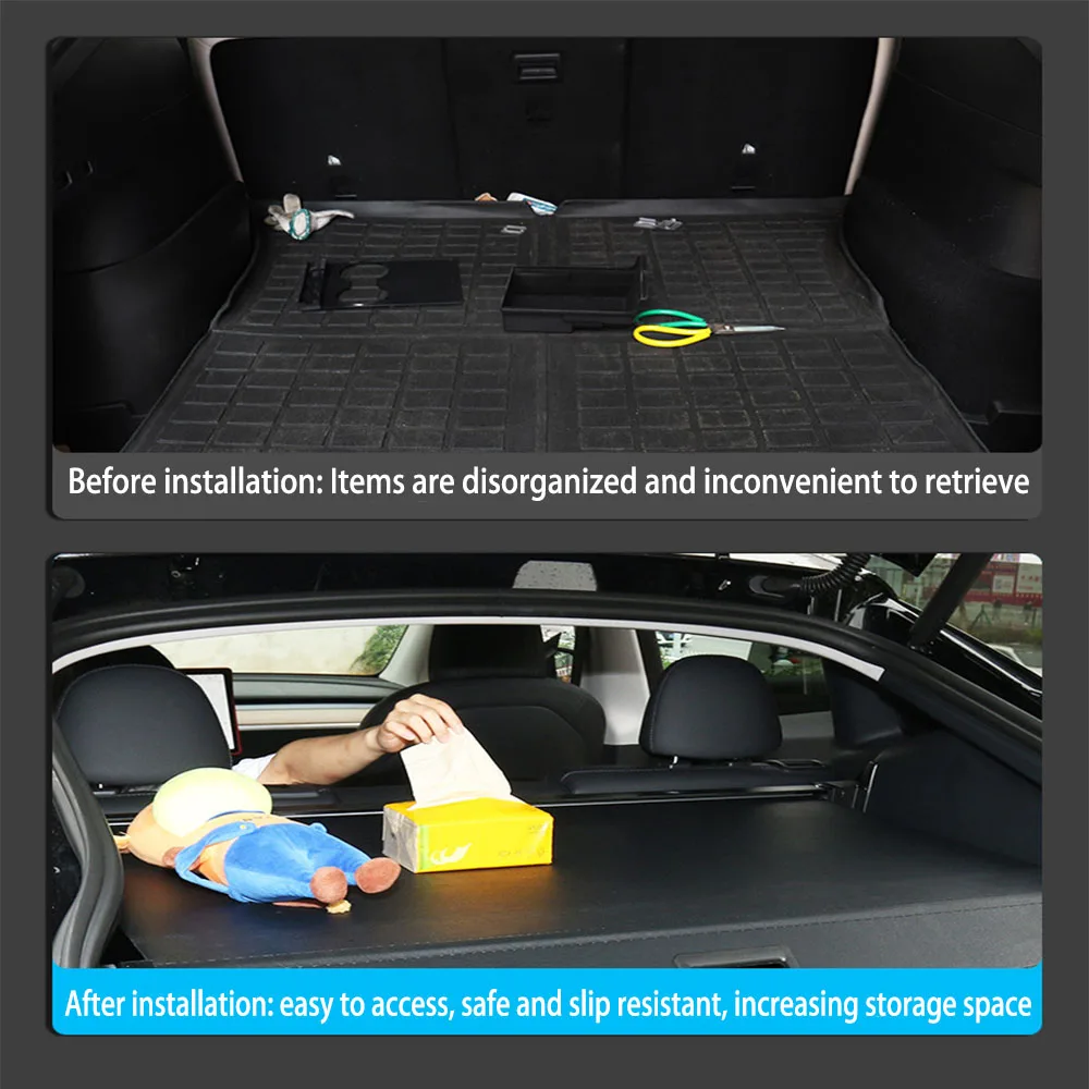 For Tesla Model Y Trunk Cargo Cover Curtain  Rear Luggage Carrier Retractable Partition Baffle Plate Convenient Store items