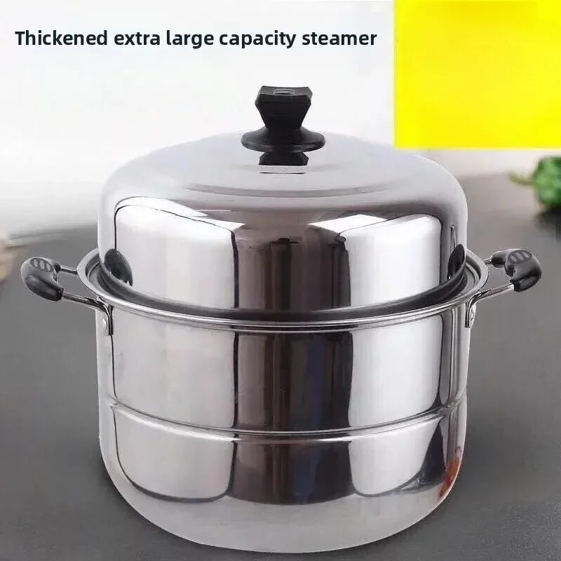 

Двухслойная пароварка из очень толстой нержавеющей стали 2025 года, бытовая пароварка, большая кастрюля для супа, булочка на пару, кастрюля для рыбы на пару