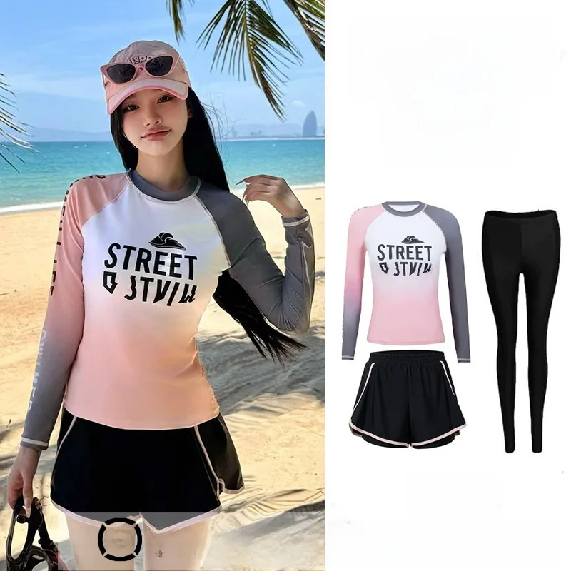 women's-dive-suit-three-piece-set-long-sleeve-surfing-sportswear-sun-protection-upf50-slimming-outdoor-camping-travel-gear