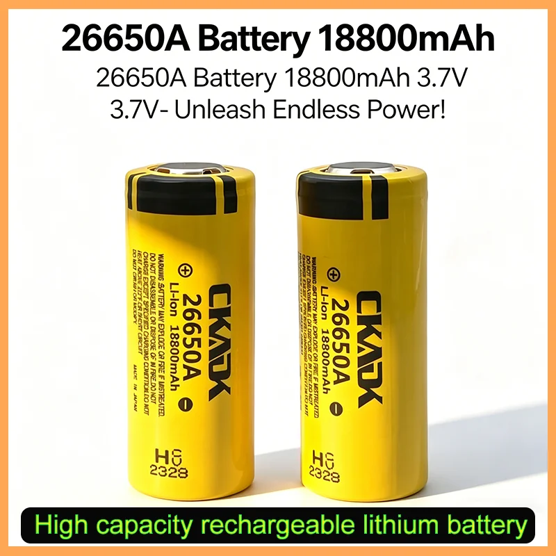 

2026 New High Capacity 26650A, 3.7V 18800mah, 100% Original 26650 20A Rechargeable Lithium Battery Suitable for Flashlights