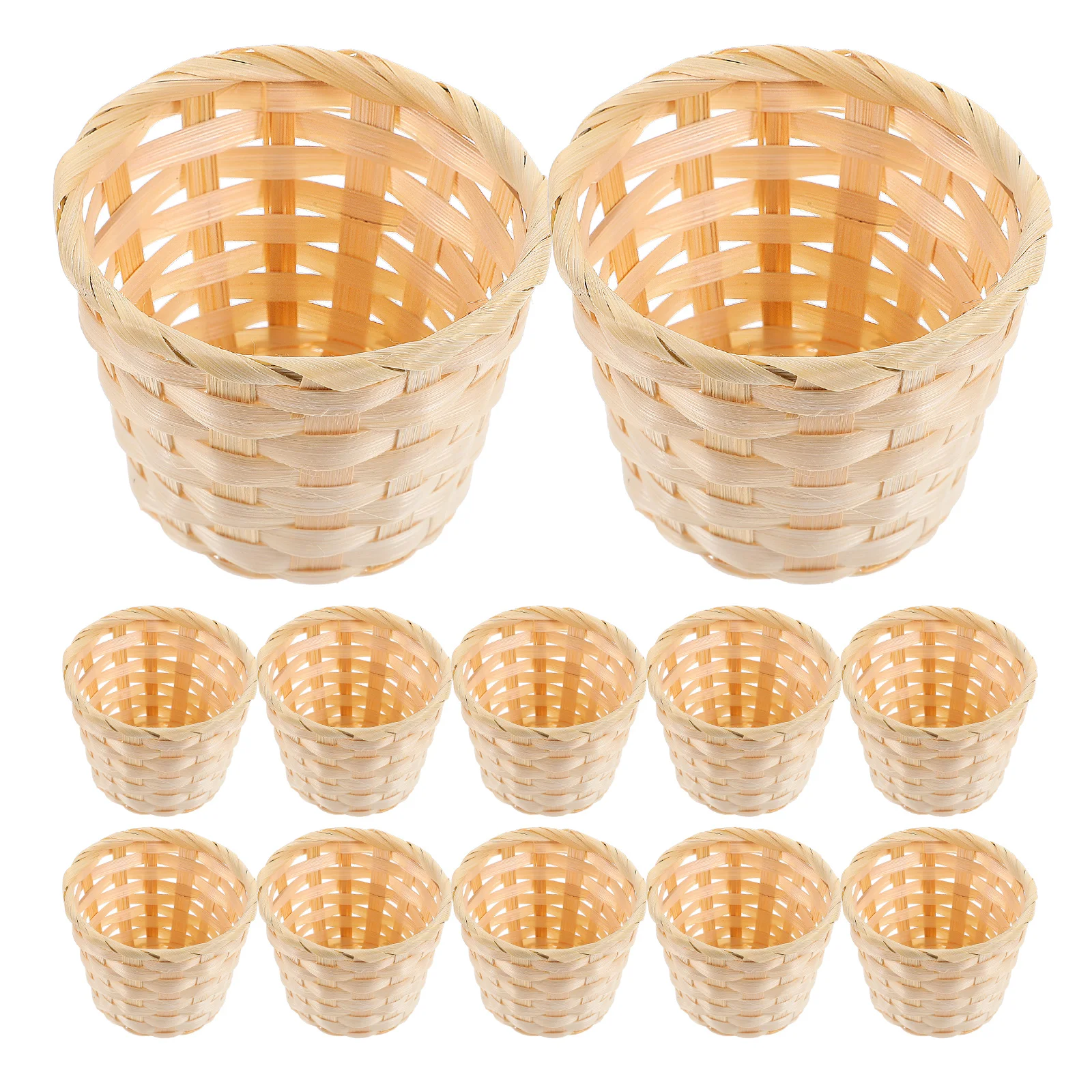 

Bamboo and Wood Woven Basket Small Round Wicker Party Favor Mini Baskets Bulk Office Desk Decor