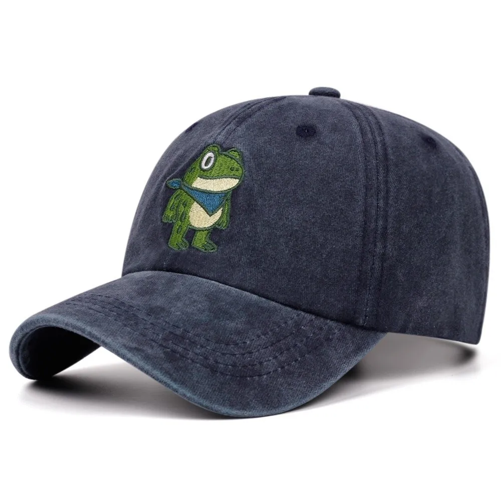 Casual Vintage Washed Cotton Baseball Cap Retro Sun Protection Frog Embroidery Dad Hat Outdoor Sun Hat For Men Women