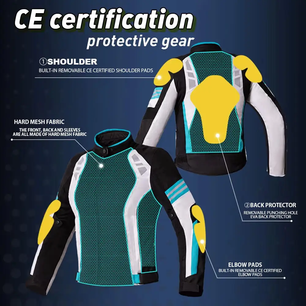 Dámská motocyklová bunda, letní prodyšná síťovaná motocyklová bunda, větruodolná a proti pádu, motocyklová bunda pro ženy - náhled 5