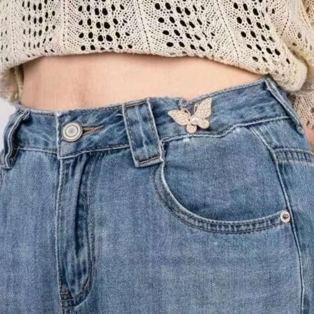 Rhinestone Butterfly Adjustable Waist Tightener Clips Snap Button Adjuster for Jeans Pants Skir