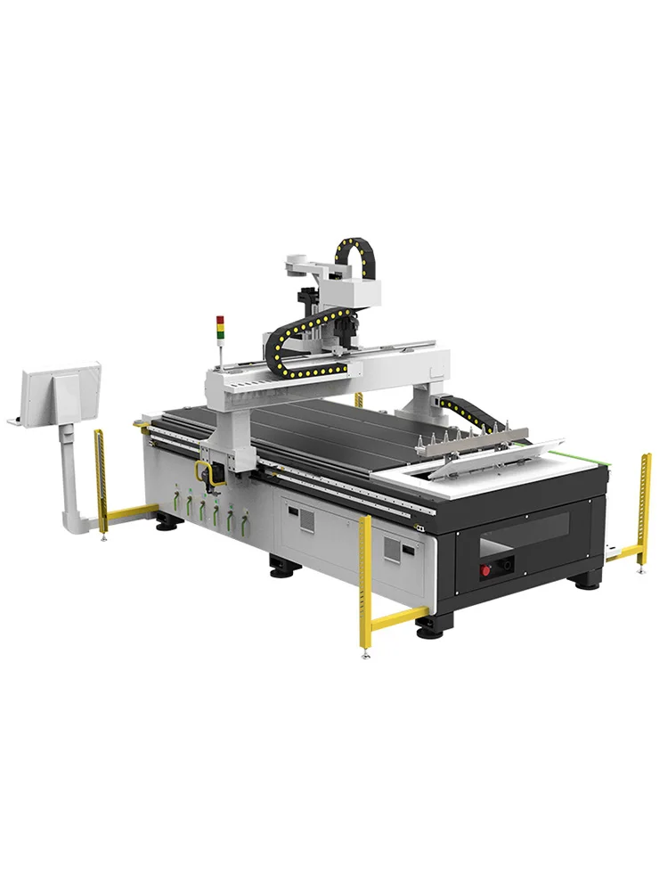 Centro de usinagem CNC de três eixos (adequado para marcenaria e processamento de plástico) equipado com mesa de trabalho a vácuo