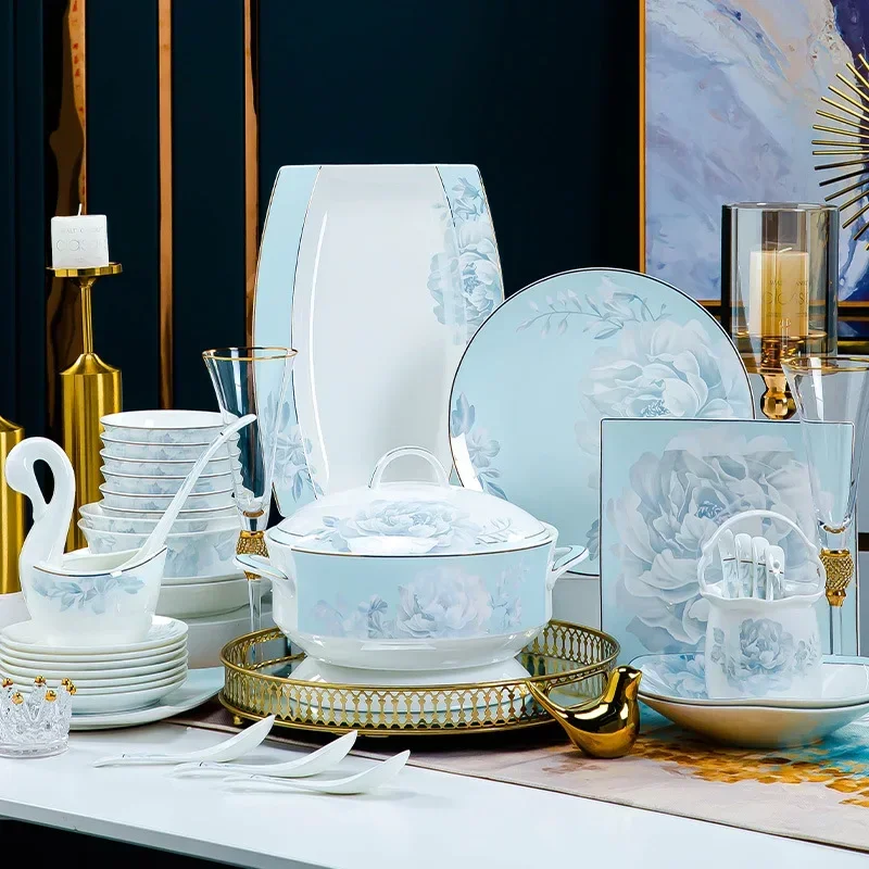 DSA Dishes Set Household Chopsticks New Chinese Bone China Dishes Tableware Combination Housewarming