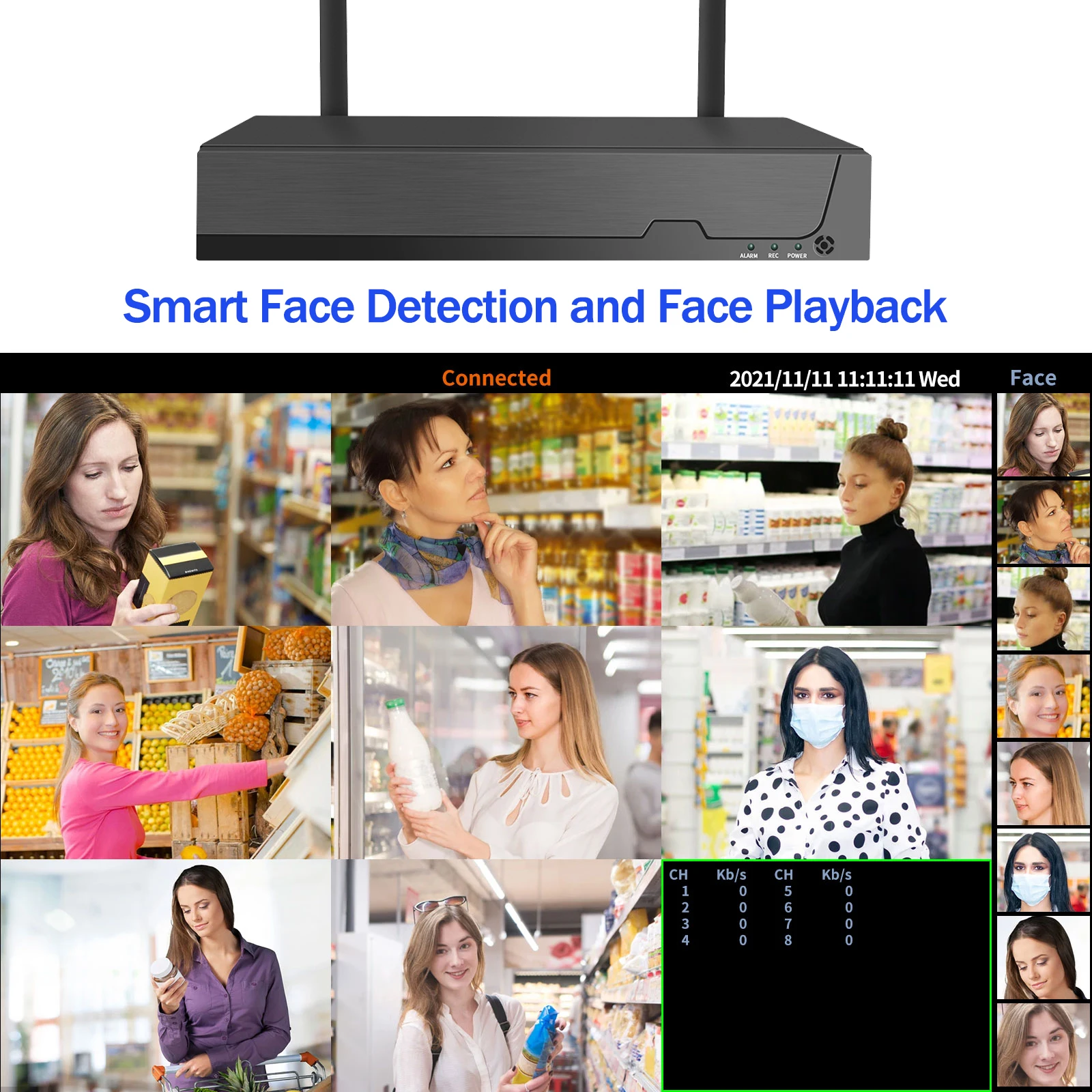 Gadinan Face Detection Wireless CCTV System NVR 3MP WiFi Camera Kit Audio Outdoor Security IP Cameras Video Surveillance Set