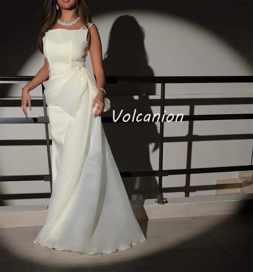 Customized Modern Style High Quality Organza Pleat Bow Straight Scoop Neck Long Dresses Bespoke Occasion Dresses Sizes Available