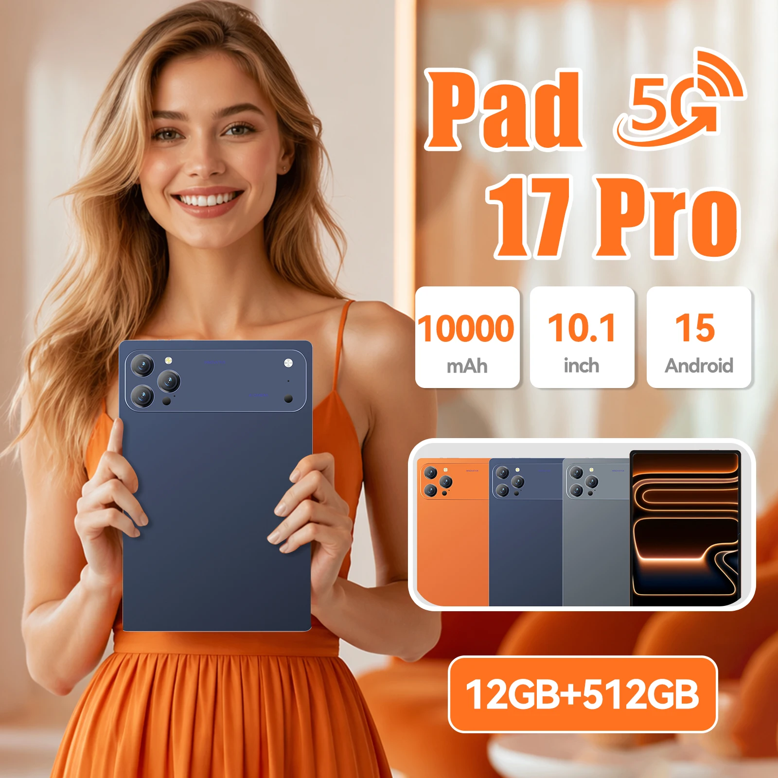2026 New Global Pad 17 Pro Android 15 Tablet PC 12GB 512GB 5G Dual SIM WIFI 4K HD Screen 10000mAh Bluetooth Learning Tablet