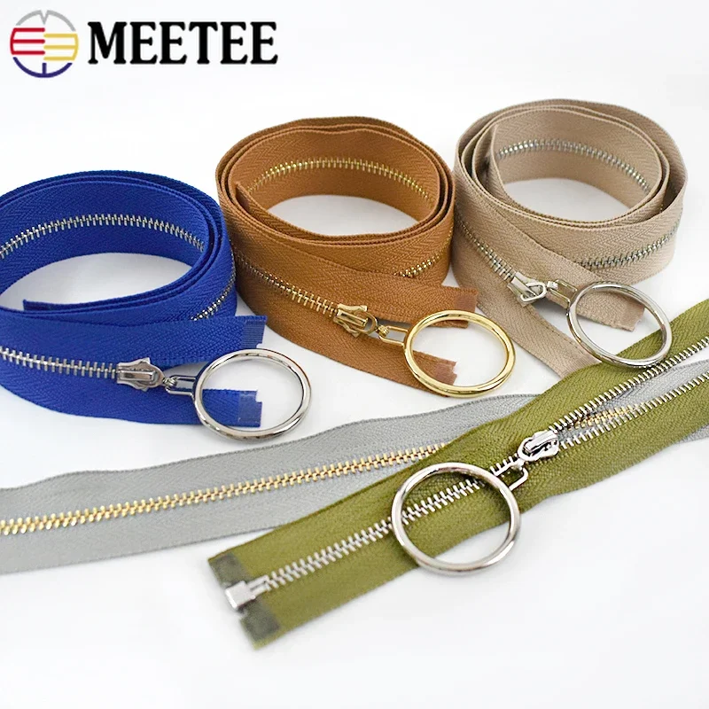 2Pcs Meetee 3# Metal Zippers 40-70cm Open-End Zipper O Ring Slider Bag Sewing Zip Down Jacket Decoration Zips Lock Accessories