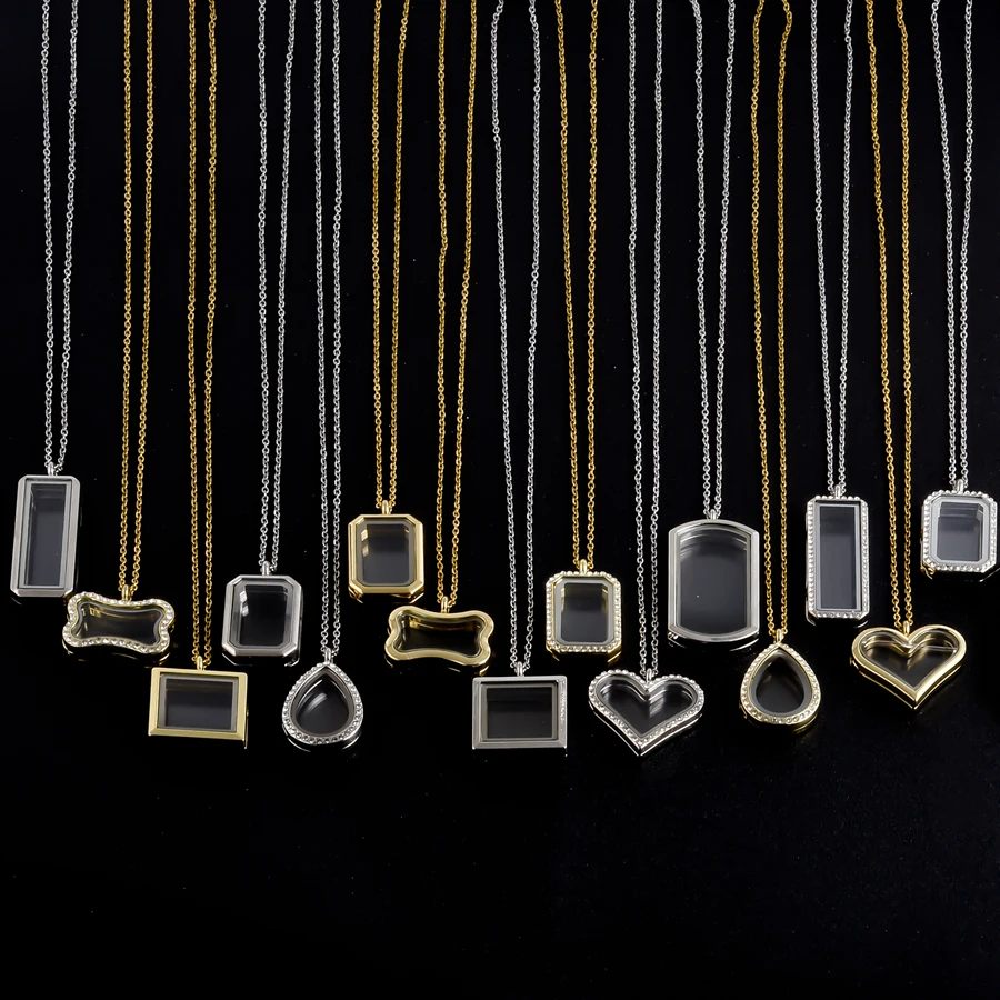 Rechteckige Ellipse Wassertropfen Hundeknochen Herz Medaillon Halskette für Damen Herren Schmuck Magnet Glas Erinnerungs-Strass-Medaillons Geschenk – Detail 3