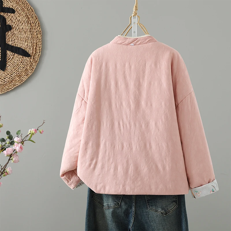 جديد الصينية Sle الوردي القطن Jaet على الوجهين ارتداء زر تصميم مستقيم قطع العادية طول طويل Sve معطف الشتاء #4