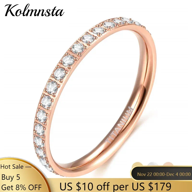 Kolmnsta 2mm Women Titanium Ring Cubic Zirconia Anniversary Wedding Engagement Band Size 4 to 13 bagues pour femme