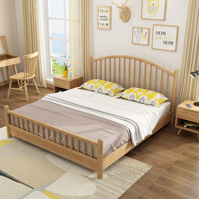 !@Nordic Modern Luxury Queen Size Bed Storage Antique Hard Solid Wood Bedroom Furniture Multi-Functional Home Furniture for Adul