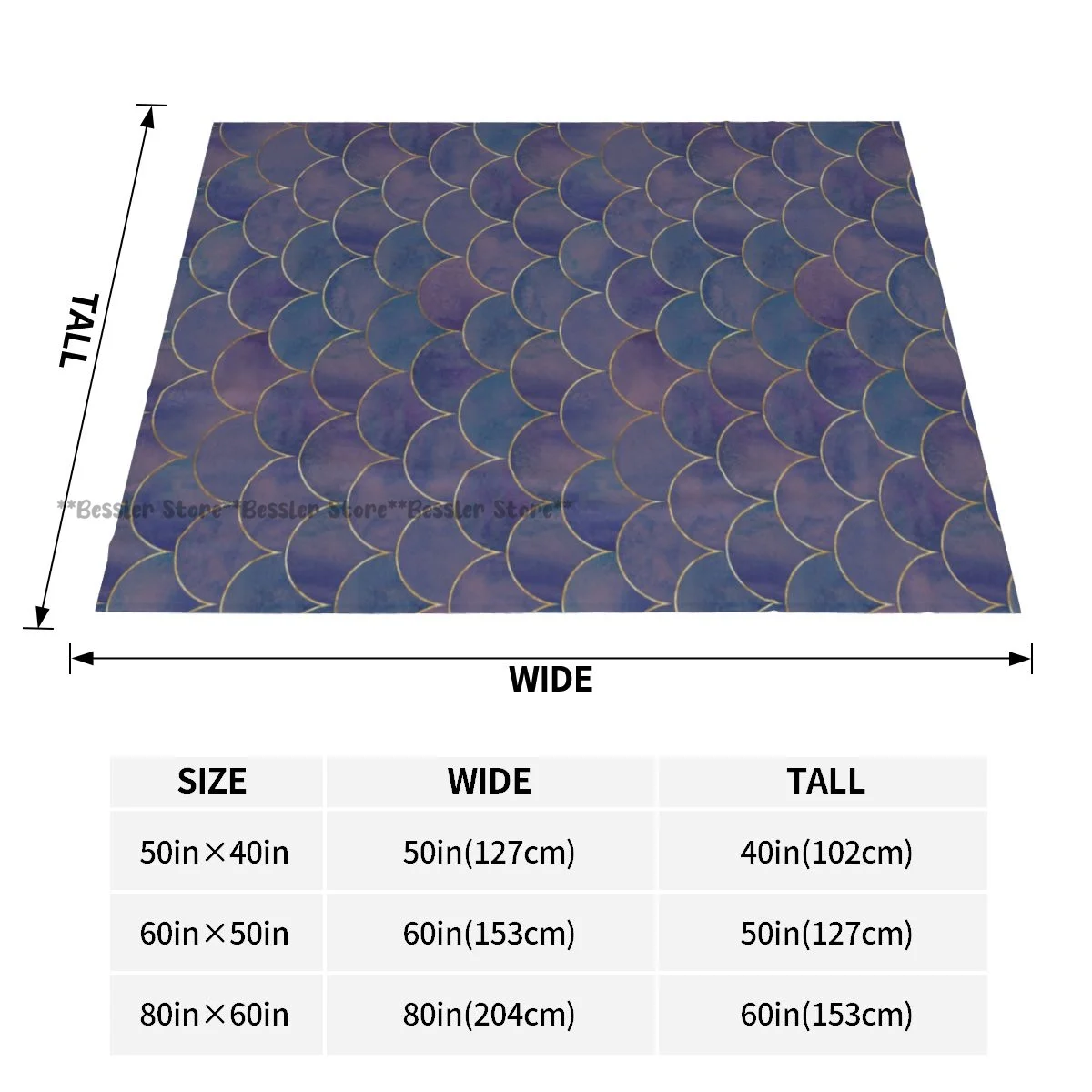 Unique Blanket to Family Friends Purple Blue Teal Mermaid Fish Scale Wave Durable Soft Comfortable for Home Gift Blanket