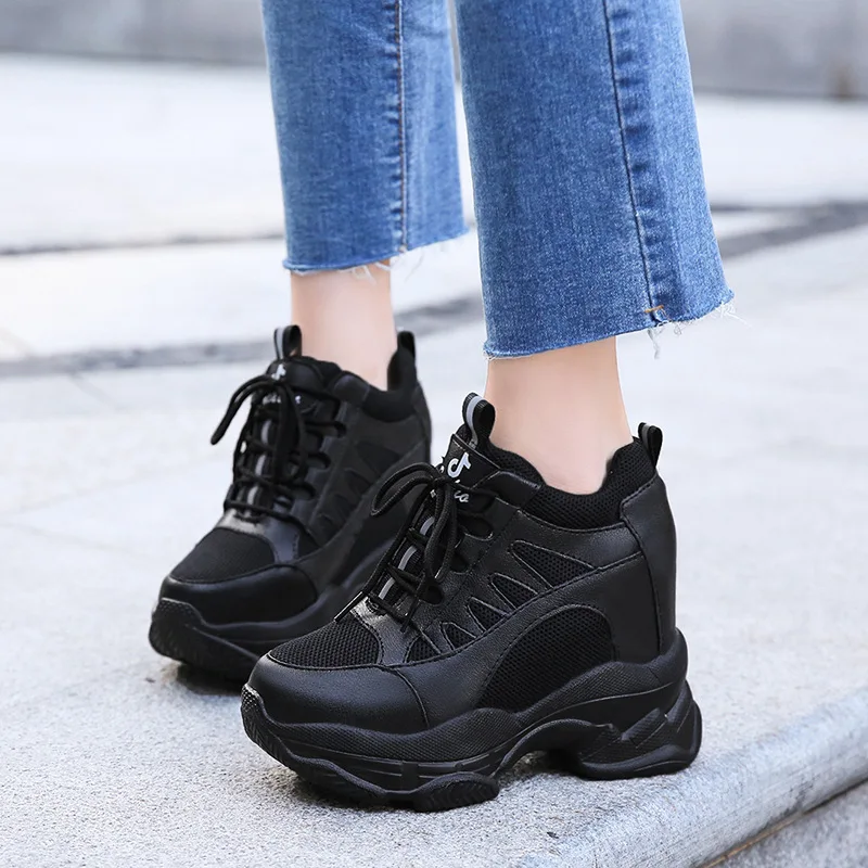 Women White Wedges Platform Sneakers Breathable Thick Bottom Lace Up Ladies Sports Shoes Running Trainers Sapatilhas Femeninas