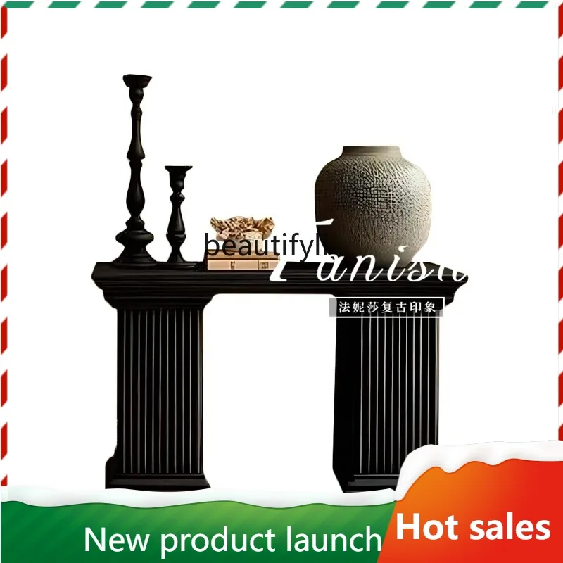 

F56 Vintage Entryway Table Black Entryway Console American Style Sideboard Wall-Mounted Narrow Storage Table