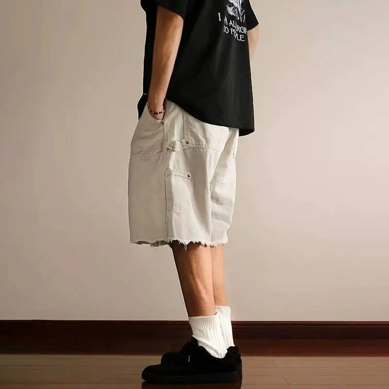 LUZHEN 2026 Summer Trendy Burr Edge Design Straight Shorts Men's Original Street Rivet Decorate Casual Five-pointed Pants JY7837
