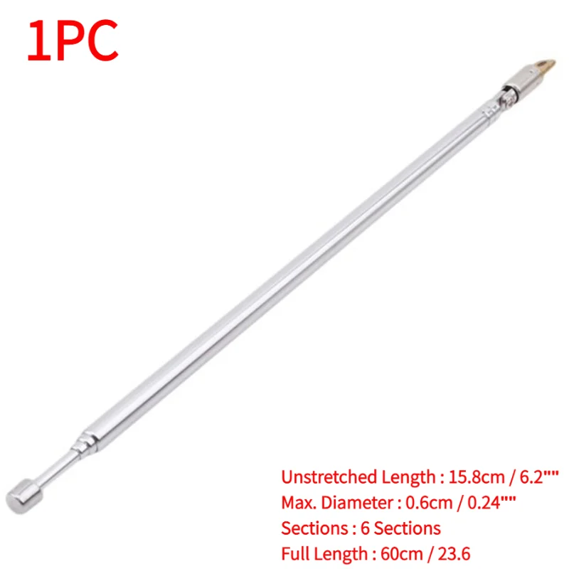 1PC Replacement 60cm FM Antenna Radio Portable 6 Sections TV Antenna Telescopic Rotatable Antenna Aerial for Radio TV.