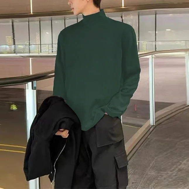 

Stylish Men's Base Layer Shirt Mid-Neck Long Sleeve Fleece-Like Brushed Thermal Comfortable Inner Wear for Autumn Winter