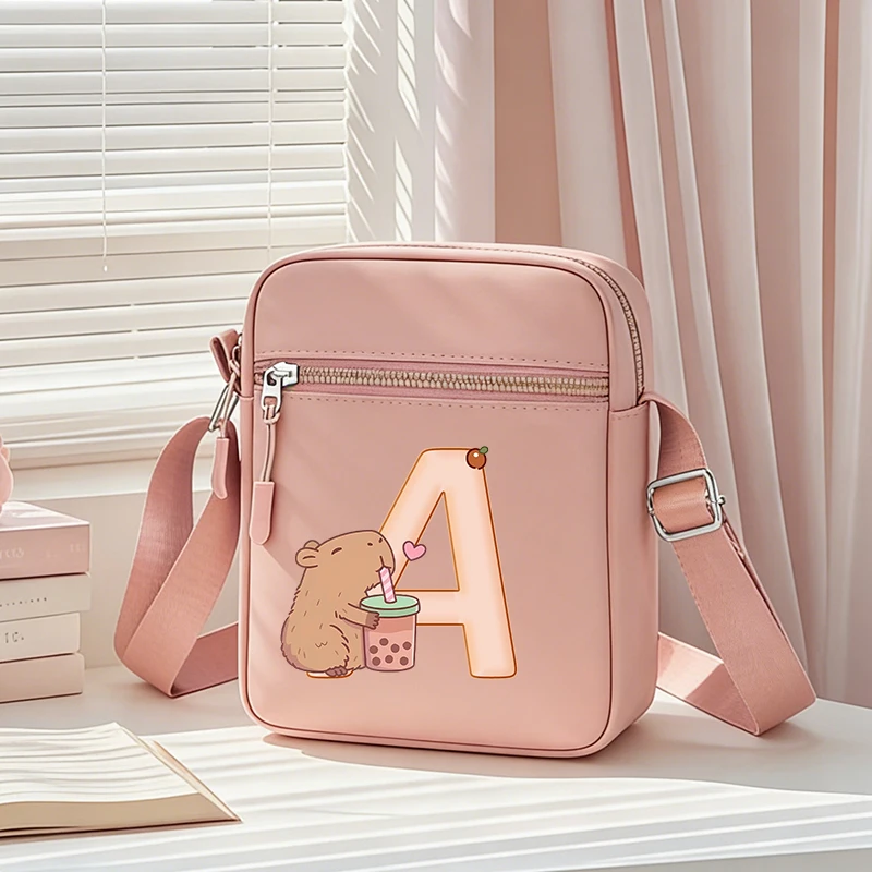 

Capybara Phone Shoulder Bag Cute Letters A-Z Anime Print Boys Street Sport Casual Crossbody Case Oxford Small Hand Bag Xmas Gift