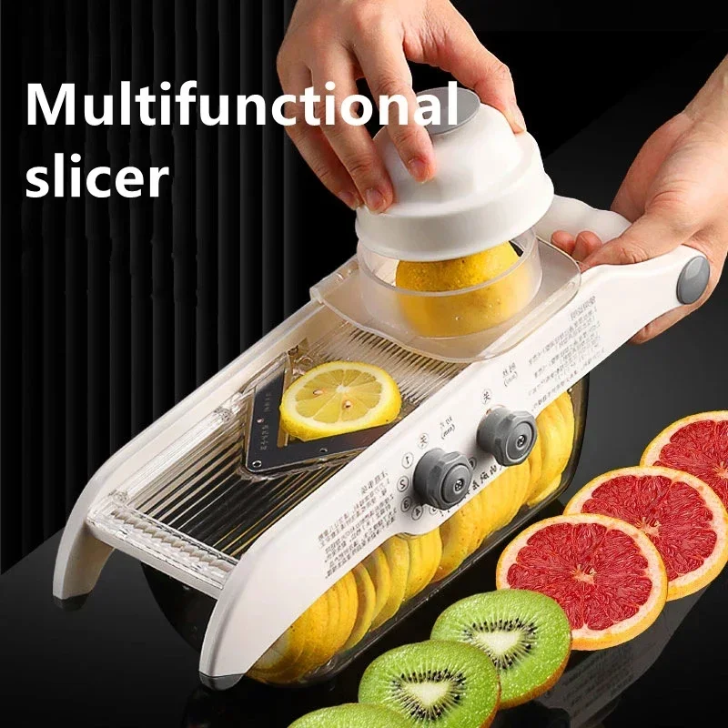 

Multifunctional Lemon Slicer Vegetable Grater with Basket,V-blade Fruit Potato Chopper Carrot Cutter Slicer Kitchen Accessories