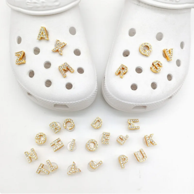 

Золотые металлические буквы-шармы для обуви Crocs, DIY-значки для сабо с алфавитом, дизайнерские пряжки из сплава, модные аксессуары