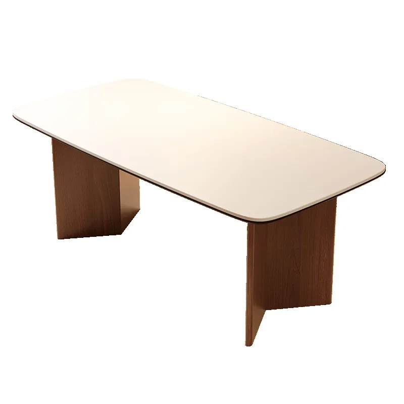 中世の黒クルミ材の岩板ダイニングテーブルと椅子の組み合わせ、新しいレトロな長方形の小さなアパート用ダイニングテーブル