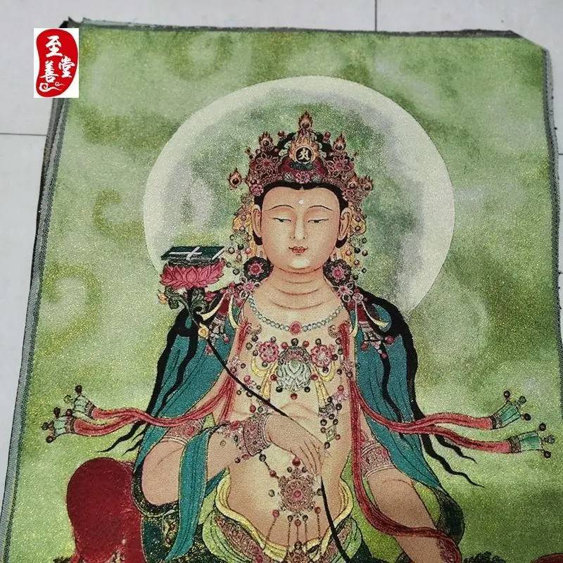 Tibet Tibetan Cloth Silk Manjushri bodhisattva holding a lotus Thangka Tangka Embroidery Painting