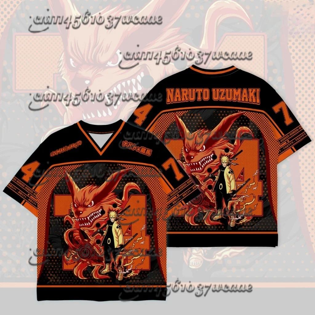 Camiseta de Jersey Estampada de Naruto Uzumaki Kurama, Nueva Colección Verano 2026, Negra y Naranja, Estilo Urbano Anime, Regalo Perfecto para Fans, Ideal para Combinar en Familia