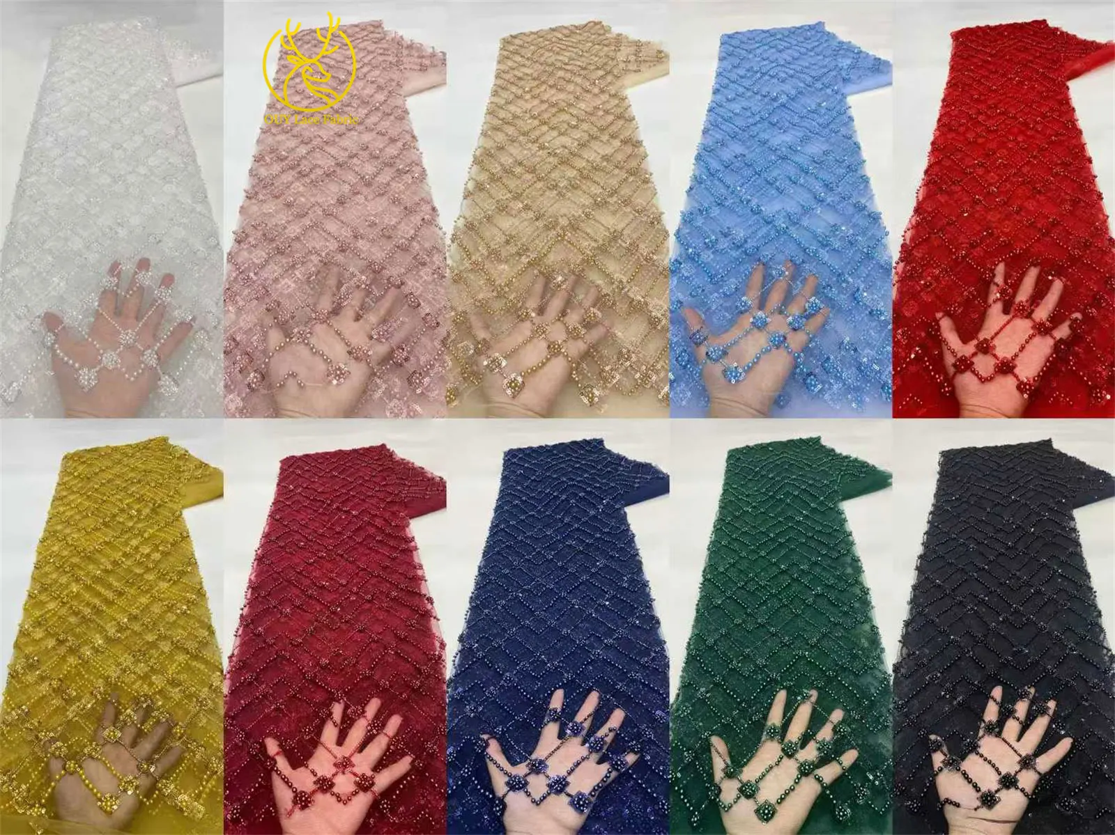 Champagner Luxus Afrikanischer Bräutigam Perlen-Spitzenstoff 2026 Hochwertige Spitze Brautkleid-Spitze Nigerianischer Pailletten-Spitzenstoff – Detail 3