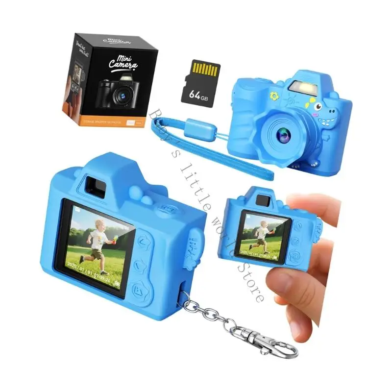 كاميرا للأطفال 64 ميجابكسل 720 بكسل مع حافظة مطاطية للتخزين بسعة 64 جيجابايت وعمر بطارية ممتد اتصال متأصل للأطفال الصغار B2EB #3