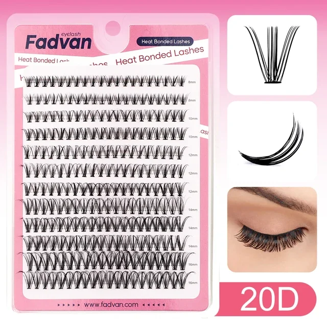 Fadvan DIY Wimpern-Cluster, 20D/30D/40D/50D/60D, vorgefertigte Fächer-Wimpernverlängerung, individuelle, wärmegebundene Cluster-Wimpern, natürlich weich