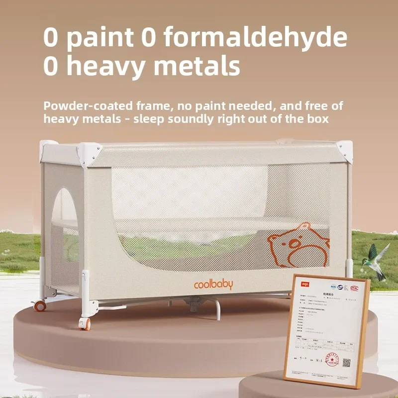 3-in-1 Adjustable Baby Crib - Instant Fold Design with 360° Wheels, Tool-Free Assembly for Newborns to 3 Years, Breathable Mesh