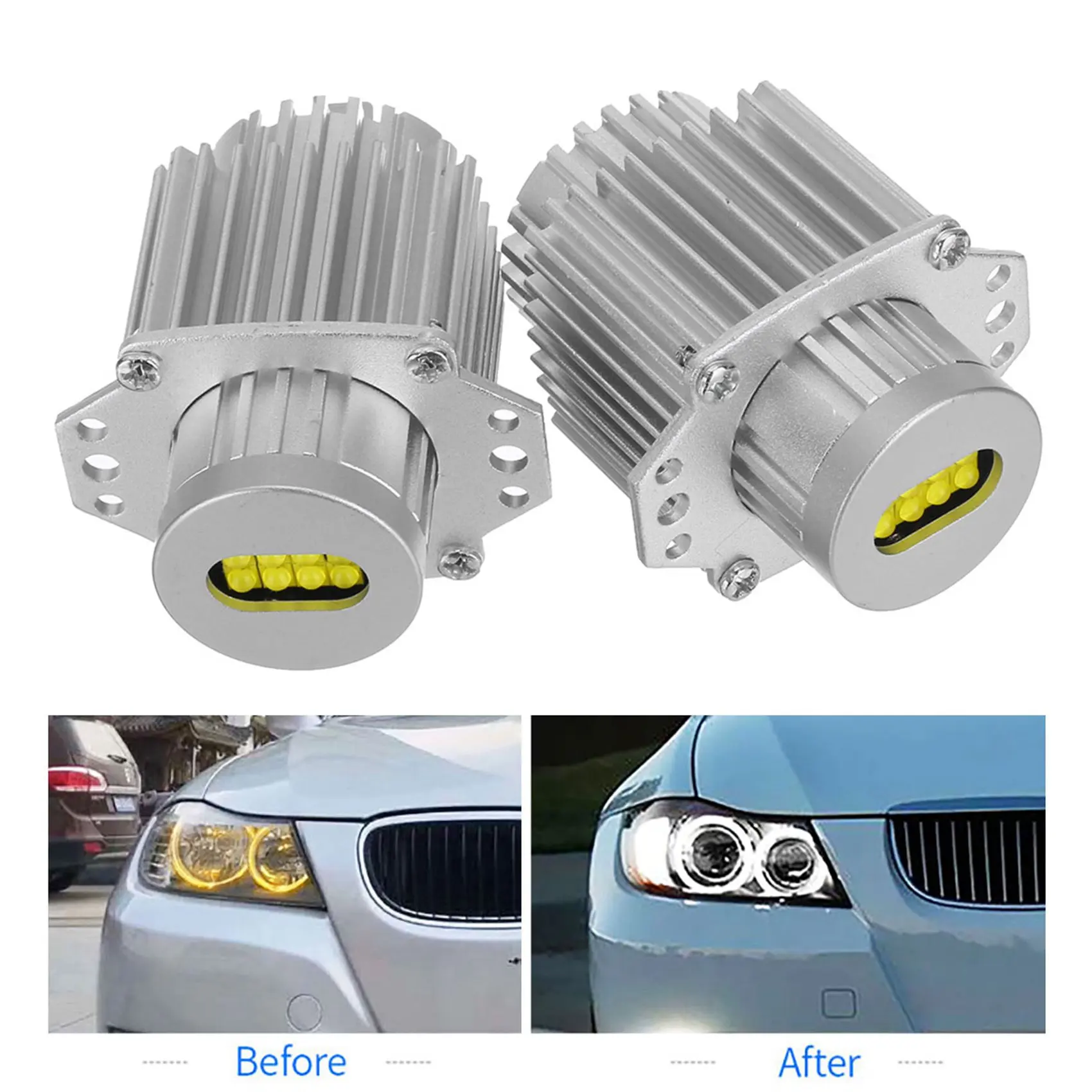 4Pcs Angel Eyes Canbus 80W LED Headlight Marker Light Bulbs Error Free For -BMW E90 E91 3 Series 2005-2008 Super White