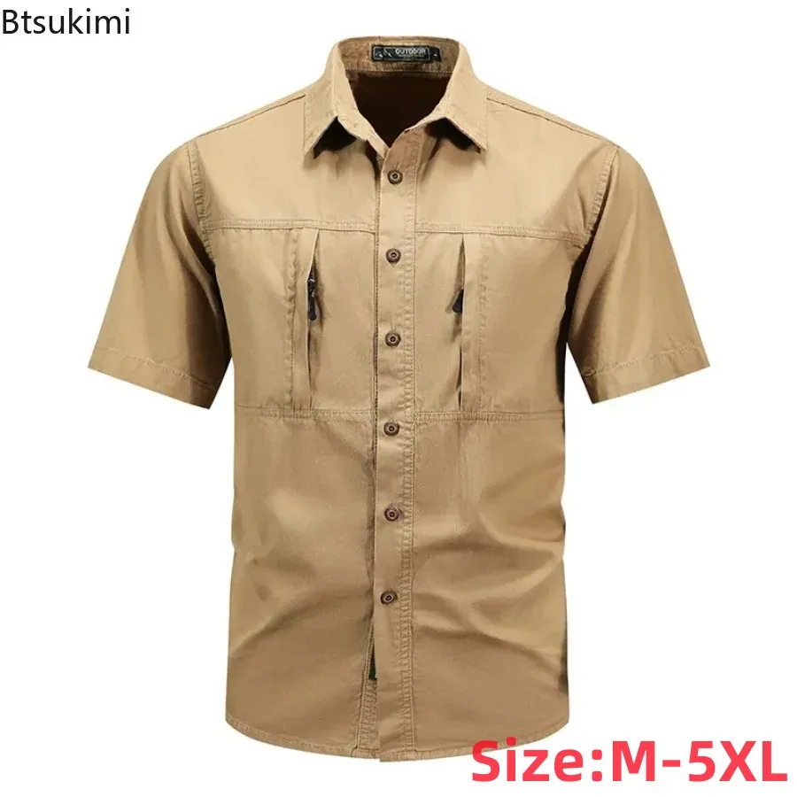Men Short Sleeve Shirt Loose Quick Dry Tactical Cargo Work Uniform Shirts Outdoor Hiking Fishing Casual Lightweight Jacket Tops