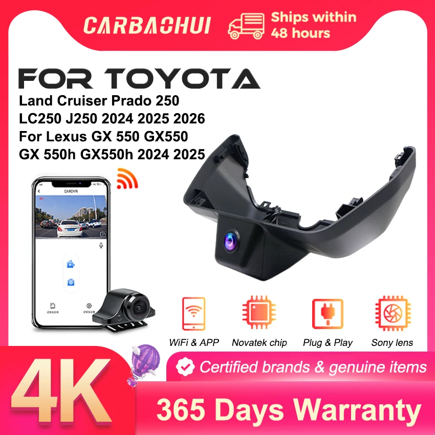 4K Dash Cam For Lexus GX 550 GX550/GX 550h GX550h 2024 2025&For Toyota Land Cruiser Prado 250 LC250 J250 WiFi Car Camera OEM DVR