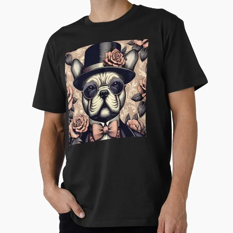 French Bulldog Floral Rose Elegance T-shirt Unisex Cotton Short Sleeve Funny Gift for Dog Lovers & Pet Owners Funny Casual Tee