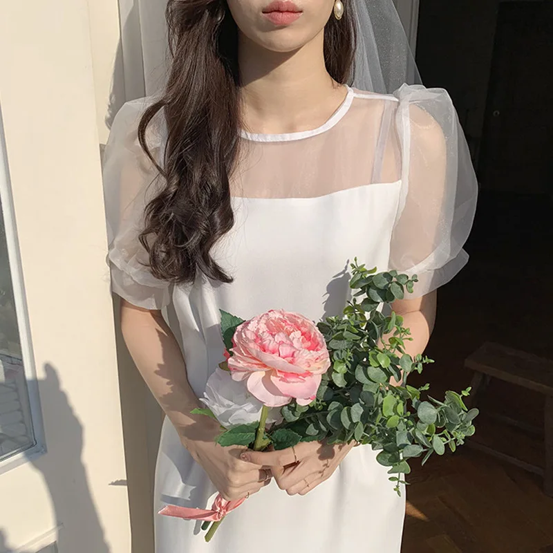 Elegant O-คอชุดแต่งงานที่เรียบง่ายแขนสั้นชุดเจ้าสาวชายาวชุดราตรีอย่างเป็นทางการสําหรับผู้หญิงที่กําหนดเอง