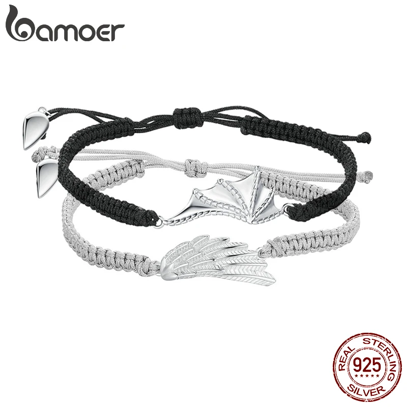 Bamoer 925 Sterling Silver Angel and Demon Lovers' Rope Bracelet for Women Anniversary Valentine's Day Gift Fine Jewelry BSB105