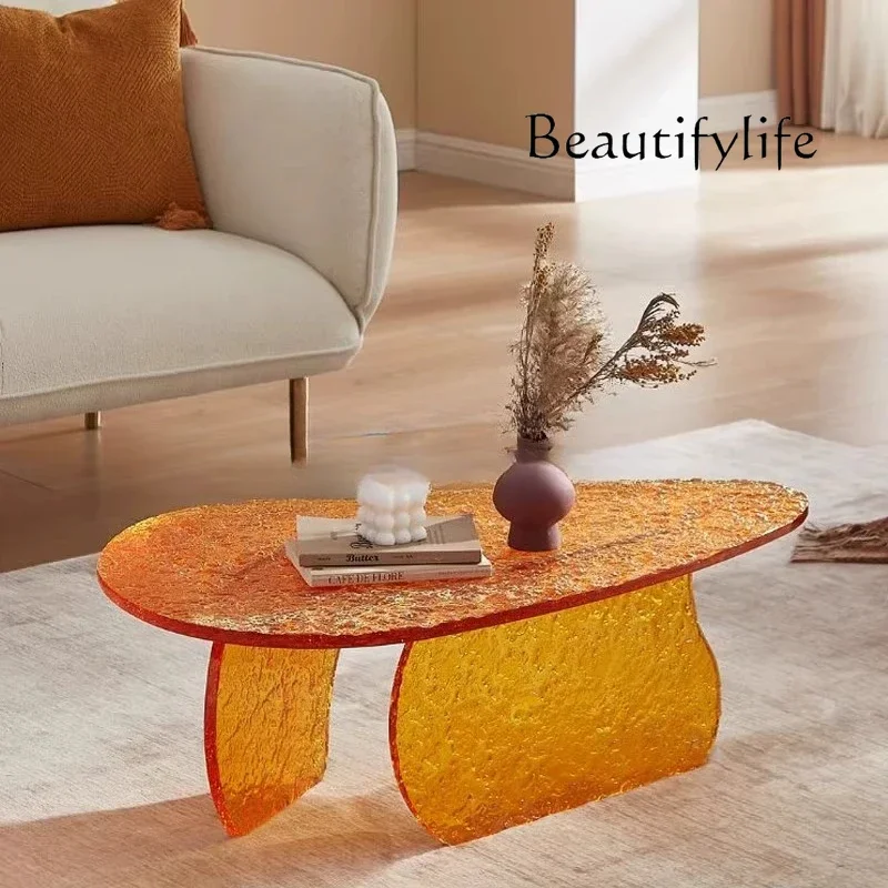 

FKModern Home Living Room Acrylic Coffee Table Light Luxury High-end Texture Stone Pattern Transparent Tea Table