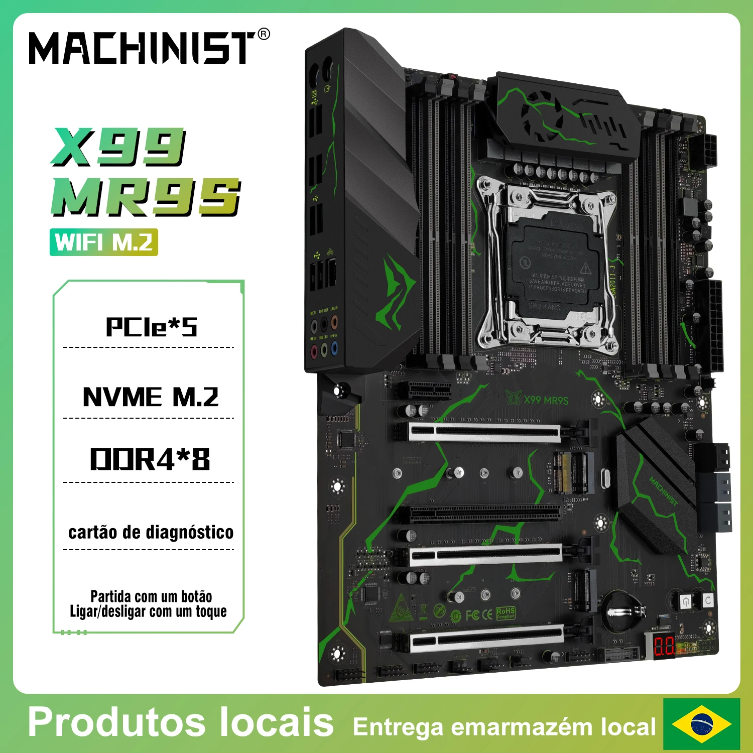 MACHINIST X99 MR9S Placa-mãe LGA 2011-3 Intel E5 V3 V4 CPU Processador Suporte DDR4 ECC RAM Memória SSD M.2 Quatro canais ATX