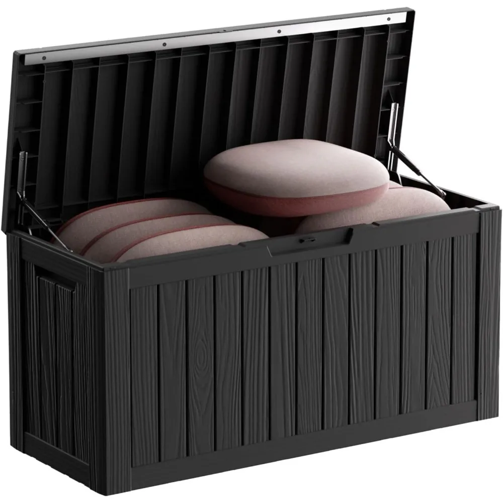 

80 Gallon Waterproof Resin Deck Box, UV Resistant Outdoor Storage for Garden, Patio, Porch, Delivery, Striped Black