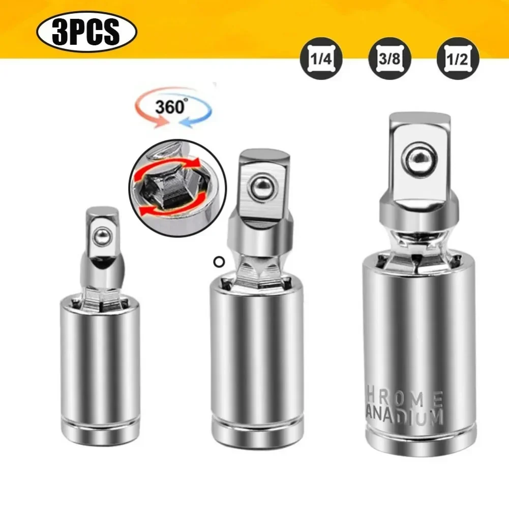 3/6Pcs Universal Joint Socket Set 360° Swivel Ratchet Angle Extension Bar 1/2\'\' 3/8\'\' 1/4\'\' Socket Adapter Wrench Sleeve Tool