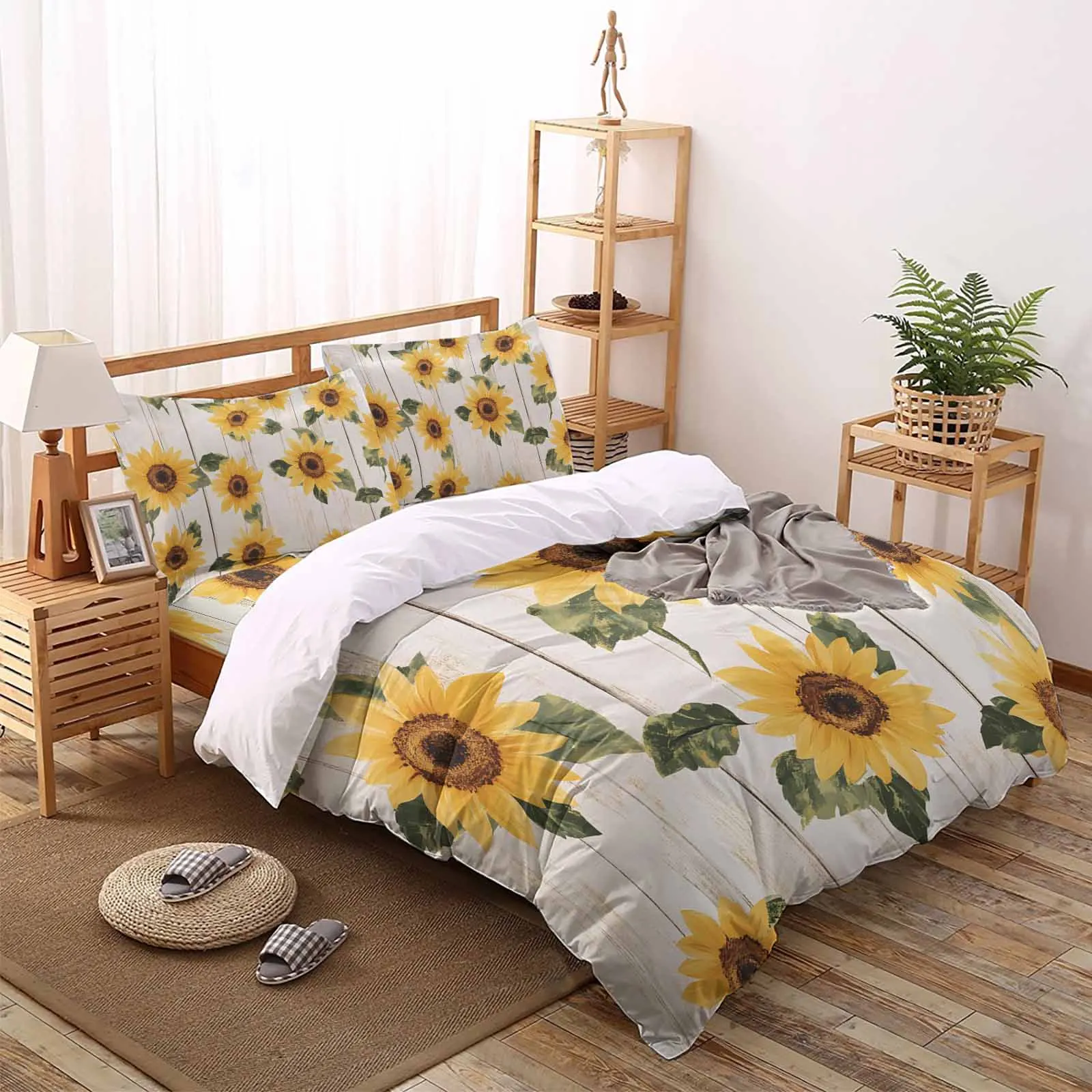 

Vintage Summer Wood Sunflower Comfortable Household Goods Bedroom Bed Luxury Duvet Cover 2/3/4 Pieces