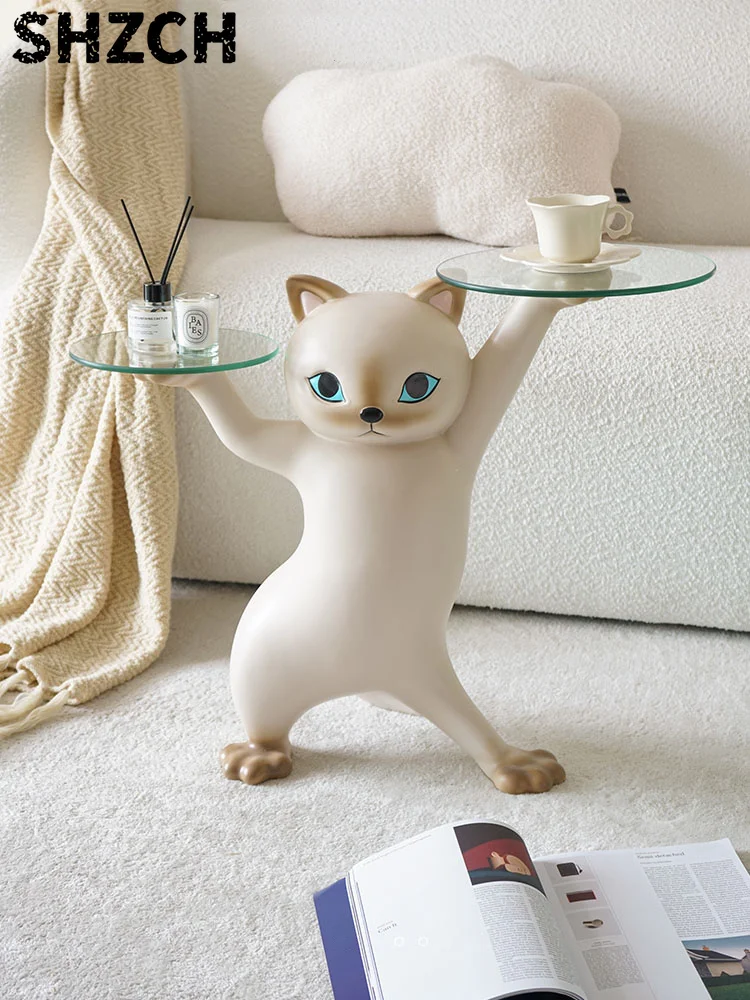 Nordic Sand Sculpture Enchanting Cat Statues Floor Decoration Figurine Living Room Decorative Art Animal Coffee Table Home Decor