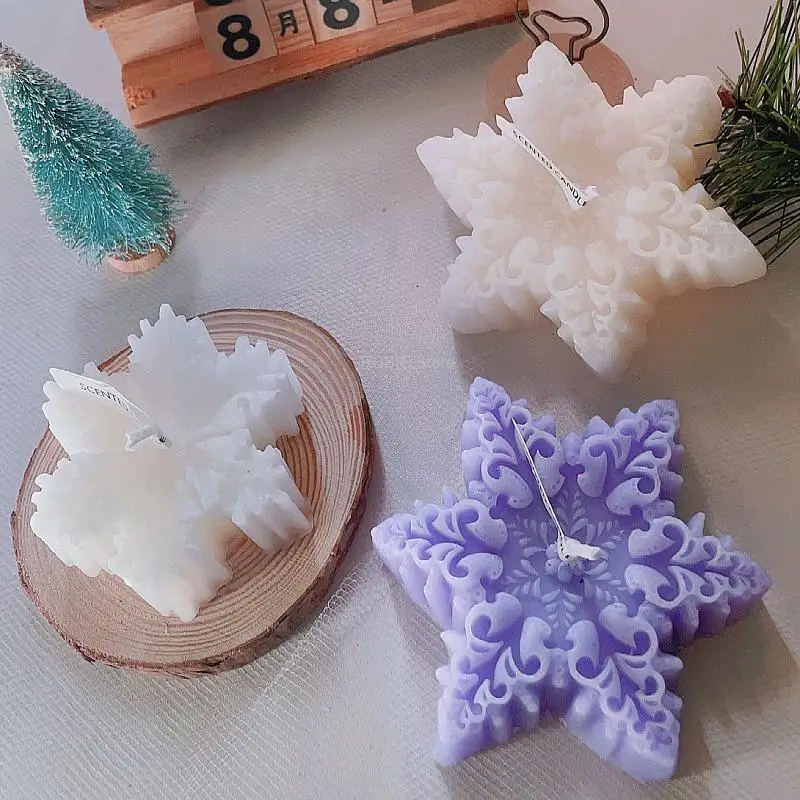 3D Christmas Decor Candle Mold for DIY Scented Candle Resin Plaster Silicone Mould Snowflake Elk Tree Craft Mold Home Decoration