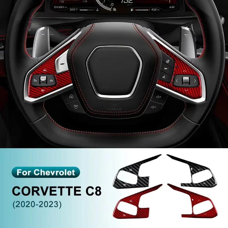 

For Chevrolet Corvette C8 Cover Real Dry Hard Carbon Fiber Steering Wheel Button Trim 2020-2024 Interior decoration modification