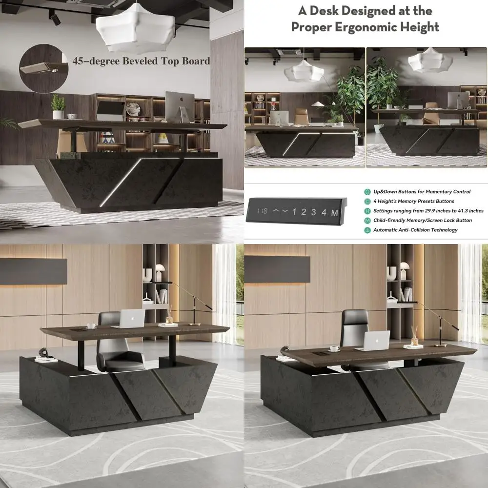 

Роскошный L-образный стол с ящиками, большой стол со шкафом для документов, светодиодная лента для дома или профессионального использования